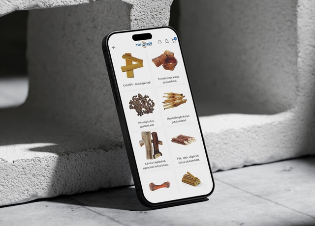 Top Dog Market kutyaeledel webáruház app termékböngészés iOS